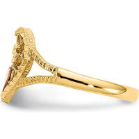 14K Two-Tone Gold Diamond-Cut Heart Ring with Polished Finish - 11mm Length by Oro Pregiato