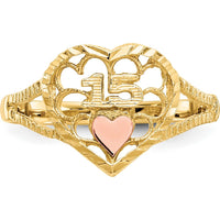 14K Two-Tone Gold Diamond-Cut Heart Ring with Polished Finish - 11mm Length by Oro Pregiato