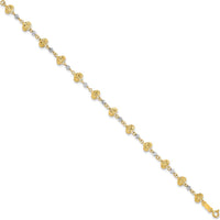 14K Two-Tone Gold Diamond-Cut Hearts and Beads Bracelet - 7 Inches by Oro Pregiato