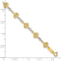 14K Two-Tone Gold Diamond-Cut Hearts and Beads Bracelet - 7 Inches by Oro Pregiato