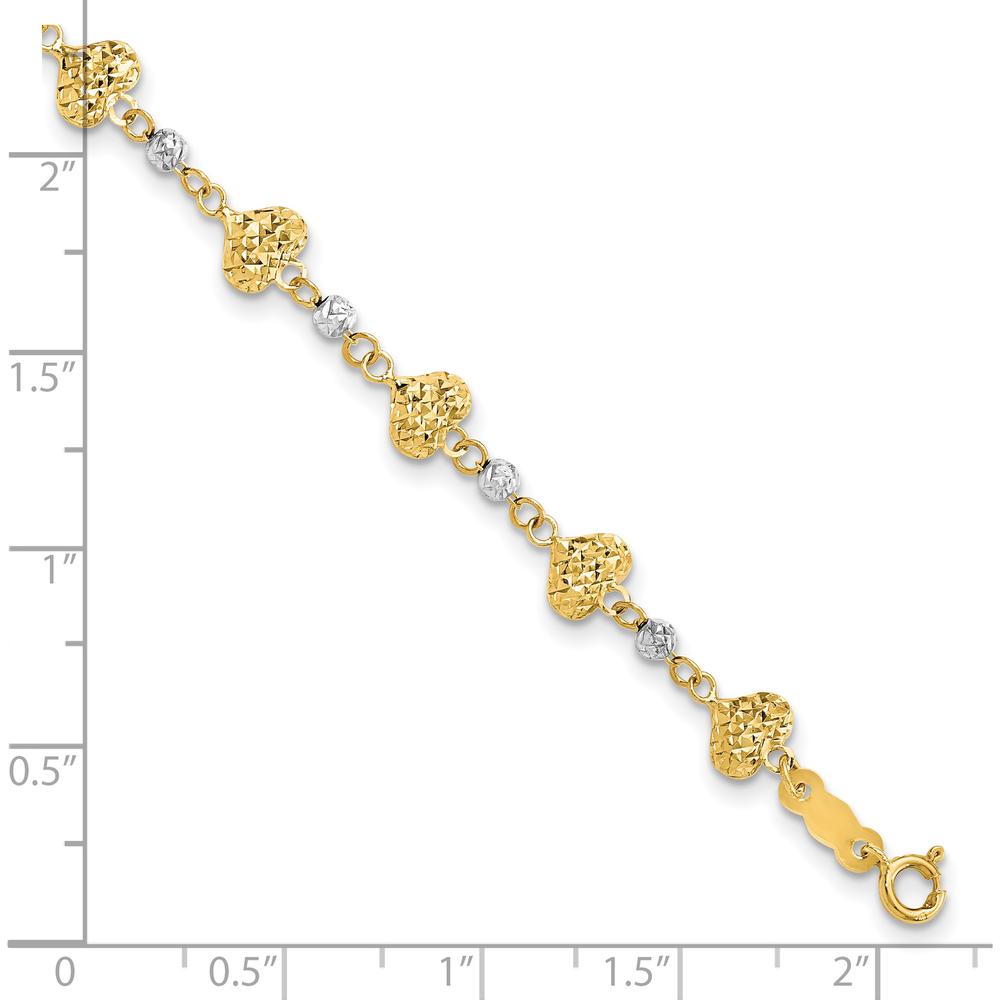 14K Two-Tone Gold Diamond-Cut Hearts and Beads Bracelet - 7 Inches by Oro Pregiato