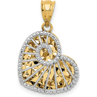 14K Two-Tone Gold Diamond-Cut Hollow Heart Pendant with Polished Finish by Oro Pregiato
