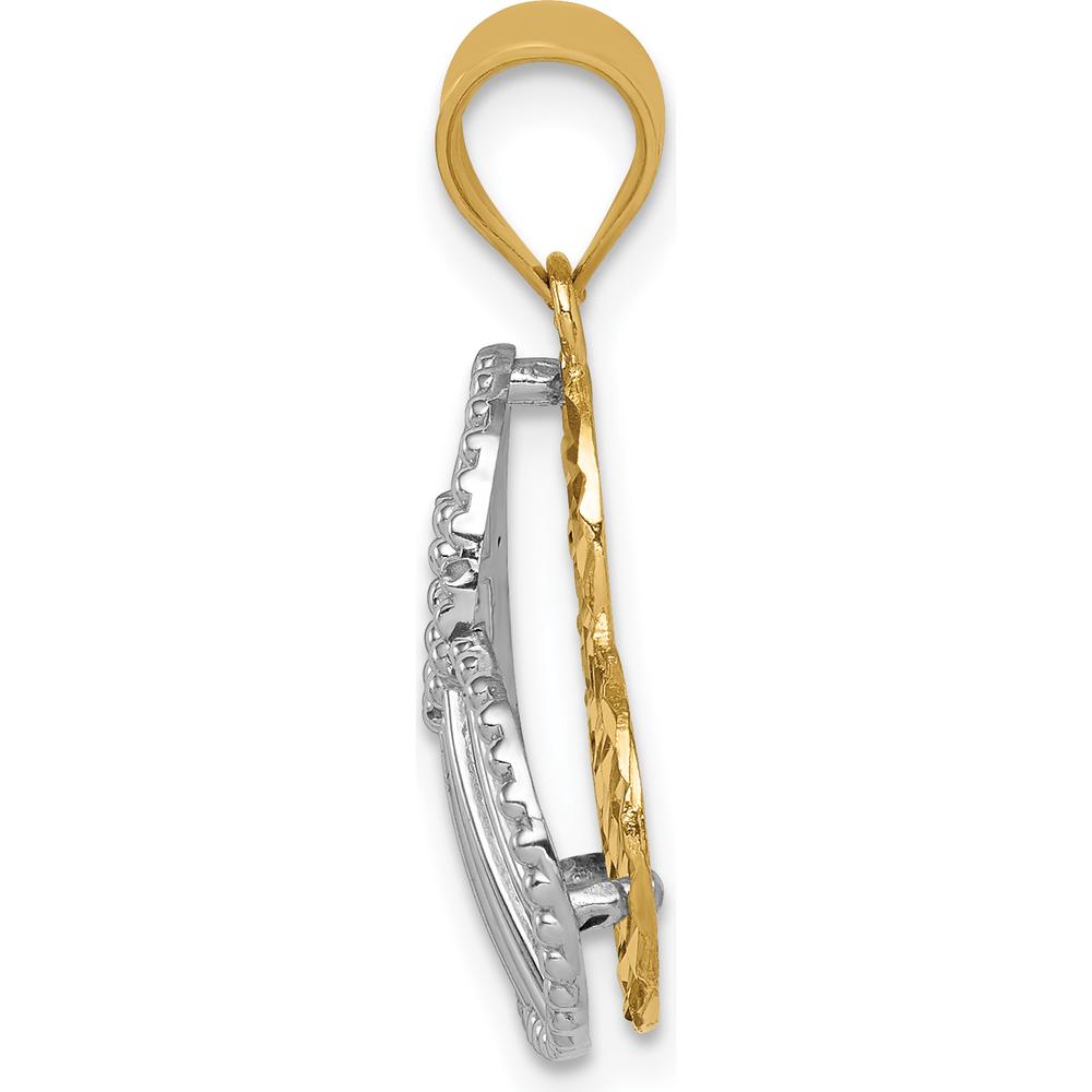 14K Two-Tone Gold Diamond-Cut Hollow Heart Pendant with Polished Finish by Oro Pregiato