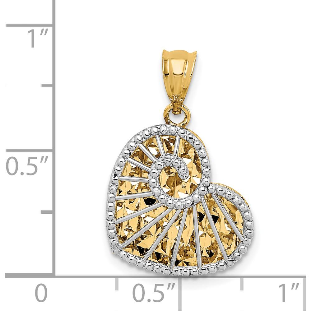 14K Two-Tone Gold Diamond-Cut Hollow Heart Pendant with Polished Finish by Oro Pregiato