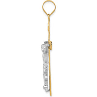 14K Two-Tone Gold Diamond-Cut Lattice Cross with Crucifix Pendant - 47mm Length by Oro Pregiato