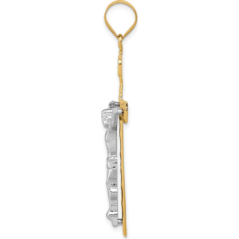 14K Two-Tone Gold Diamond-Cut Lattice Cross with Crucifix Pendant - 47mm Length by Oro Pregiato