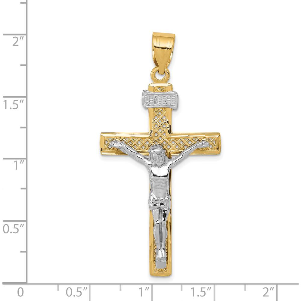 14K Two-Tone Gold Diamond-Cut Lattice Cross with Crucifix Pendant - 47mm Length by Oro Pregiato