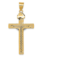 14K Two-Tone Gold Diamond-Cut Lattice Cross with Crucifix Pendant - 47mm Length by Oro Pregiato
