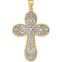 14K Two-Tone Gold Diamond-cut Layered Cross Pendant - 50mm Length by Oro Pregiato