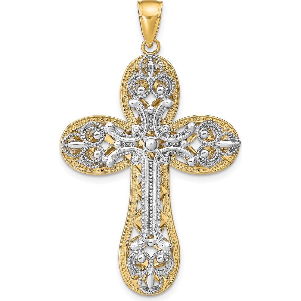 14K Two-Tone Gold Diamond-cut Layered Cross Pendant - 50mm Length by Oro Pregiato