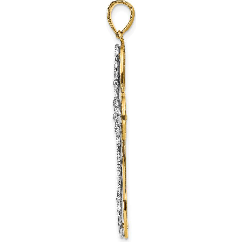 14K Two-Tone Gold Diamond-cut Layered Cross Pendant - 50mm Length by Oro Pregiato
