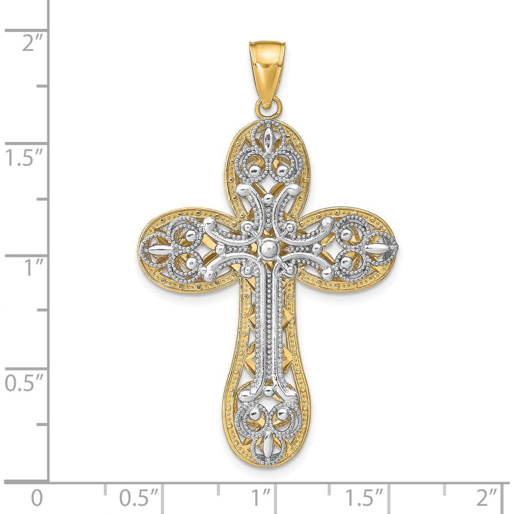 14K Two-Tone Gold Diamond-cut Layered Cross Pendant - 50mm Length by Oro Pregiato
