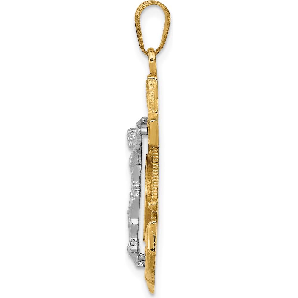 14K Two-Tone Gold Diamond-Cut Mariners Crucifix Pendant with Anchor and Religious Symbol by Oro Pregiato