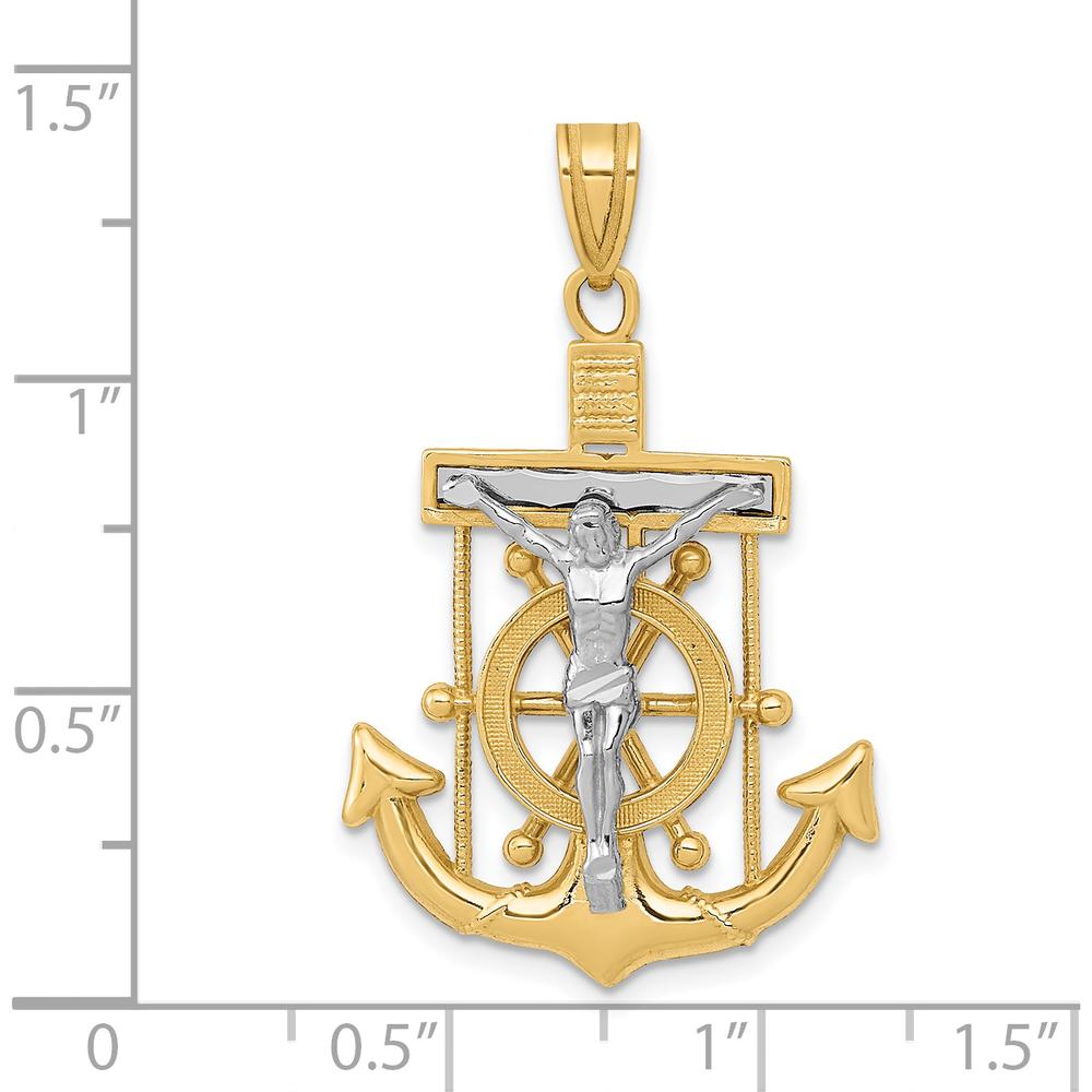 14K Two-Tone Gold Diamond-Cut Mariners Crucifix Pendant with Anchor and Religious Symbol by Oro Pregiato