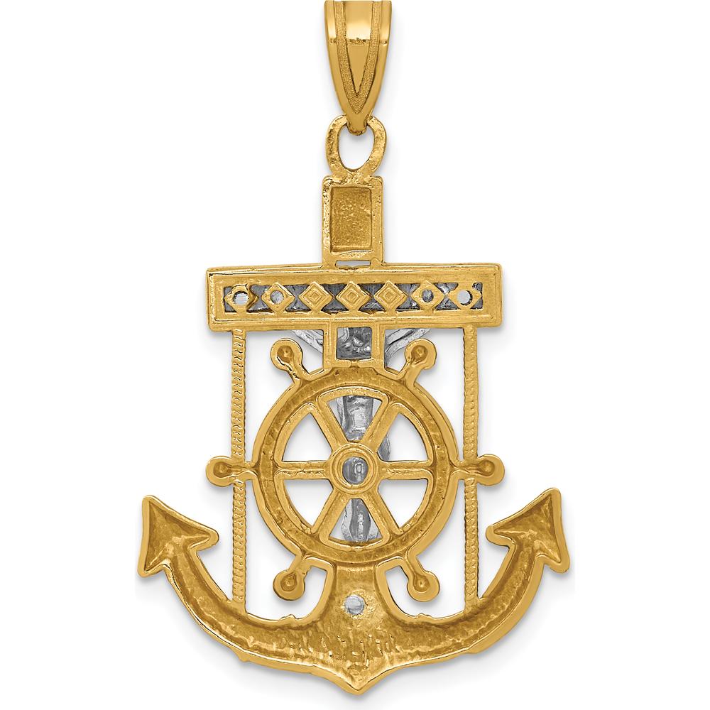 14K Two-Tone Gold Diamond-Cut Mariners Crucifix Pendant with Anchor and Religious Symbol by Oro Pregiato