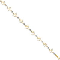 14K Two-Tone Gold Diamond-Cut Open 4-Leaf Clovers and Beads 7.5" Bracelet by Oro Pregiato