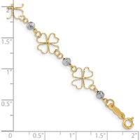 14K Two-Tone Gold Diamond-Cut Open 4-Leaf Clovers and Beads 7.5" Bracelet by Oro Pregiato