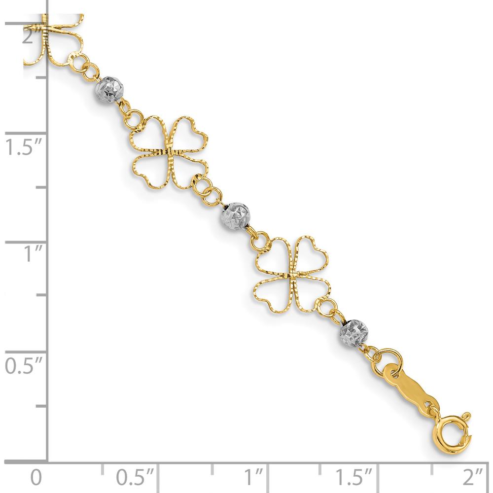14K Two-Tone Gold Diamond-Cut Open 4-Leaf Clovers and Beads 7.5" Bracelet by Oro Pregiato