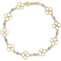 14K Two-Tone Gold Diamond-Cut Open 4-Leaf Clovers and Beads 7.5" Bracelet by Oro Pregiato