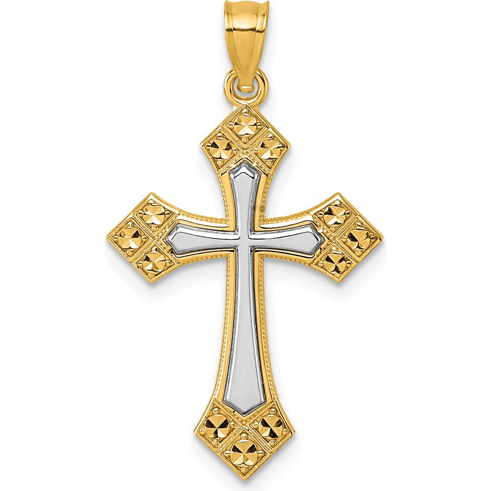 14K Two-Tone Gold Diamond-Cut Polished Passion Cross Pendant - Unisex Design by Oro Pregiato