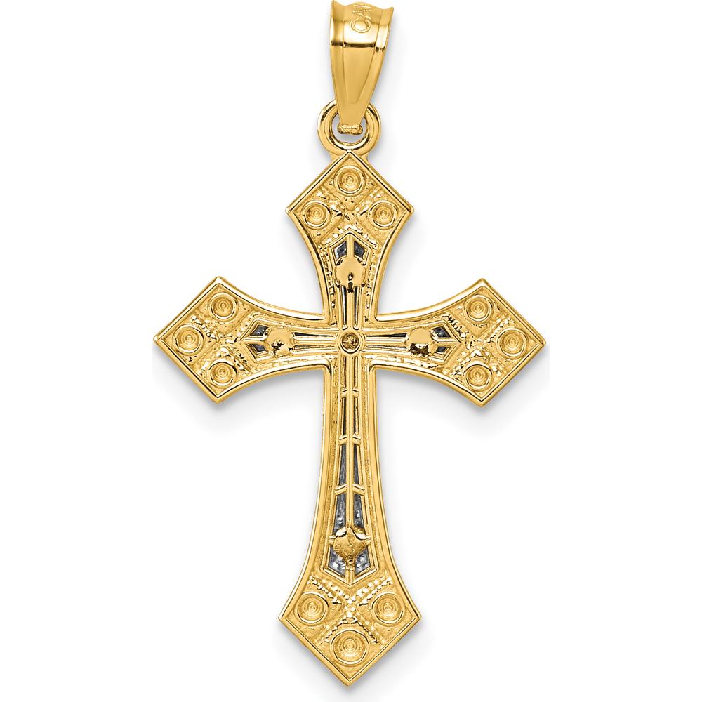 14K Two-Tone Gold Diamond-Cut Polished Passion Cross Pendant - Unisex Design by Oro Pregiato
