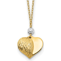 14K Two-Tone Gold Diamond-Cut Puffed Heart Pendant Necklace - 18" by 0