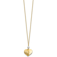 14K Two-Tone Gold Diamond-Cut Puffed Heart Pendant Necklace - 18" by 0