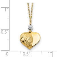14K Two-Tone Gold Diamond-Cut Puffed Heart Pendant Necklace - 18" by 0