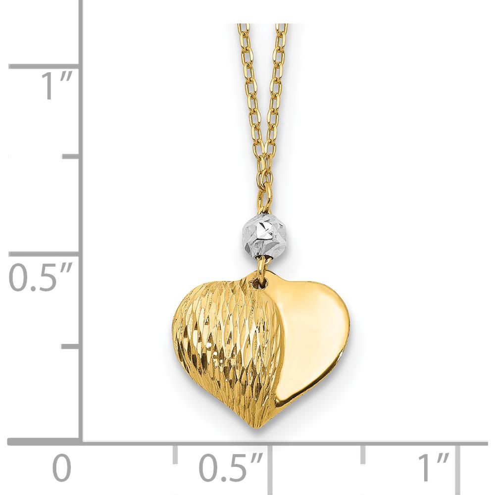 14K Two-Tone Gold Diamond-Cut Puffed Heart Pendant Necklace - 18" by 0