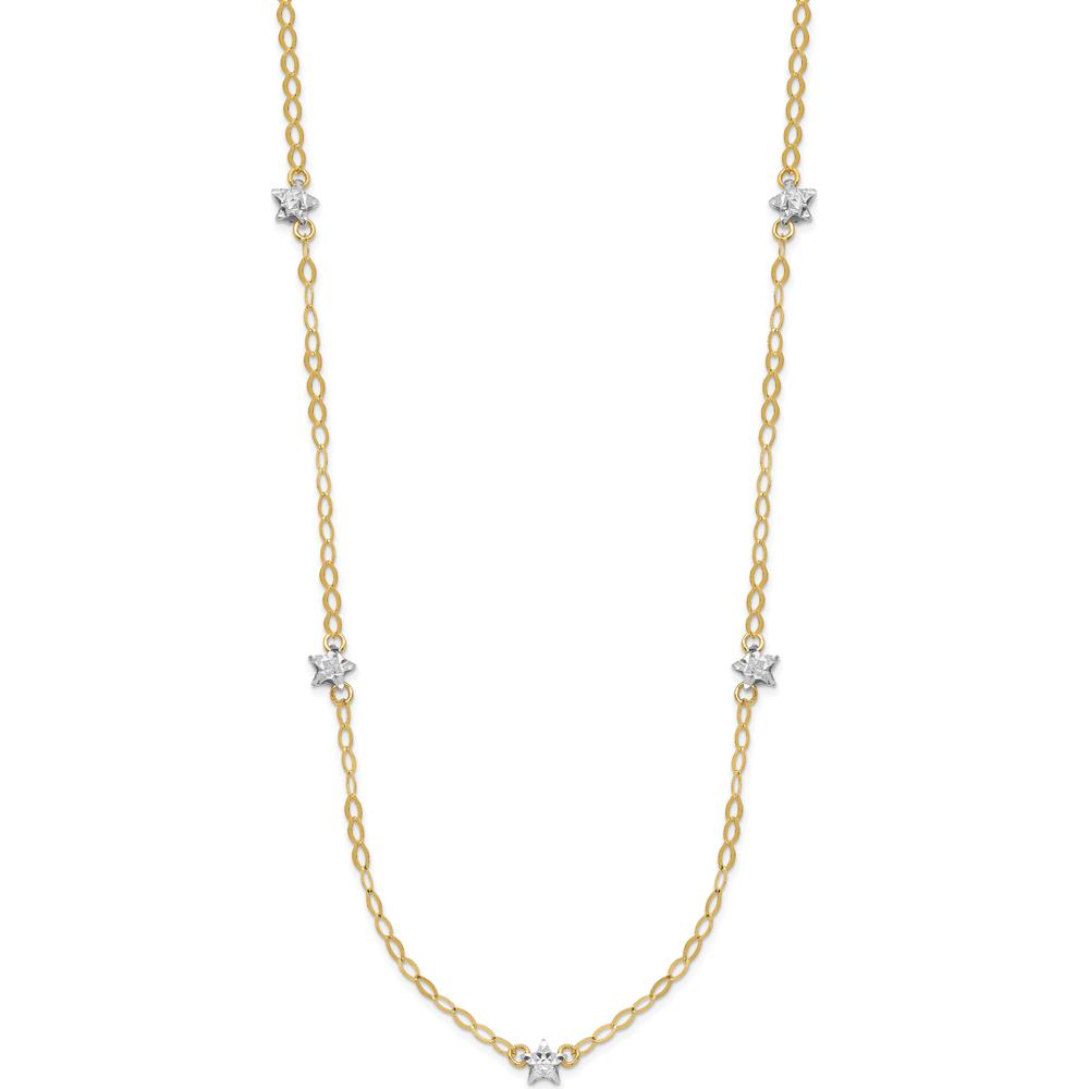 14K Two-Tone Gold Diamond-Cut Star Station Necklace with 16" Chain and 2" Extender by 0