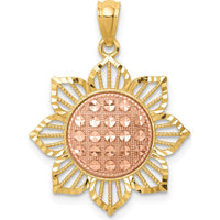 14K Two-Tone Gold Diamond-Cut Sunflower Pendant by Oro Pregiato