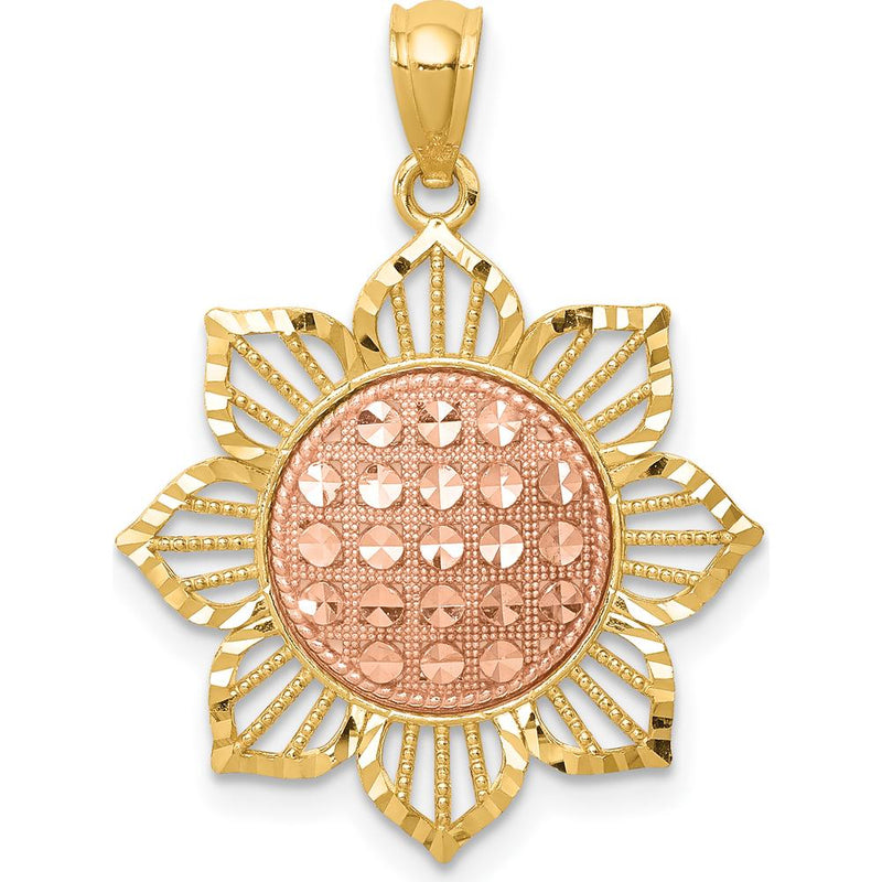 14K Two-Tone Gold Diamond-Cut Sunflower Pendant by Oro Pregiato