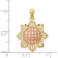 14K Two-Tone Gold Diamond-Cut Sunflower Pendant by Oro Pregiato