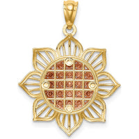 14K Two-Tone Gold Diamond-Cut Sunflower Pendant by Oro Pregiato