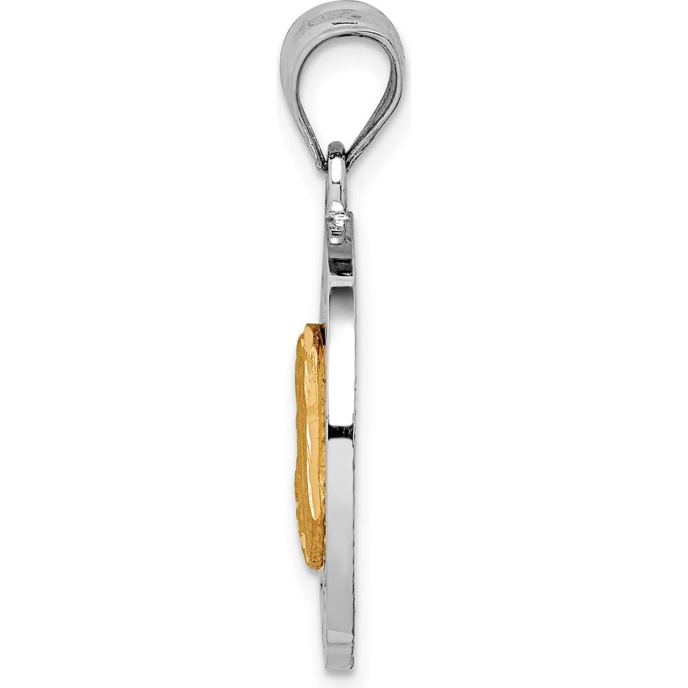 14K Two-Tone Gold Diamond-Cut Virgin Mary Pendant with Polished and Brushed Finish - 26mm Length by Oro Pregiato