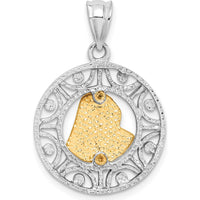 14K Two-Tone Gold Diamond-Cut Virgin Mary Pendant with Polished and Brushed Finish - 26mm Length by Oro Pregiato