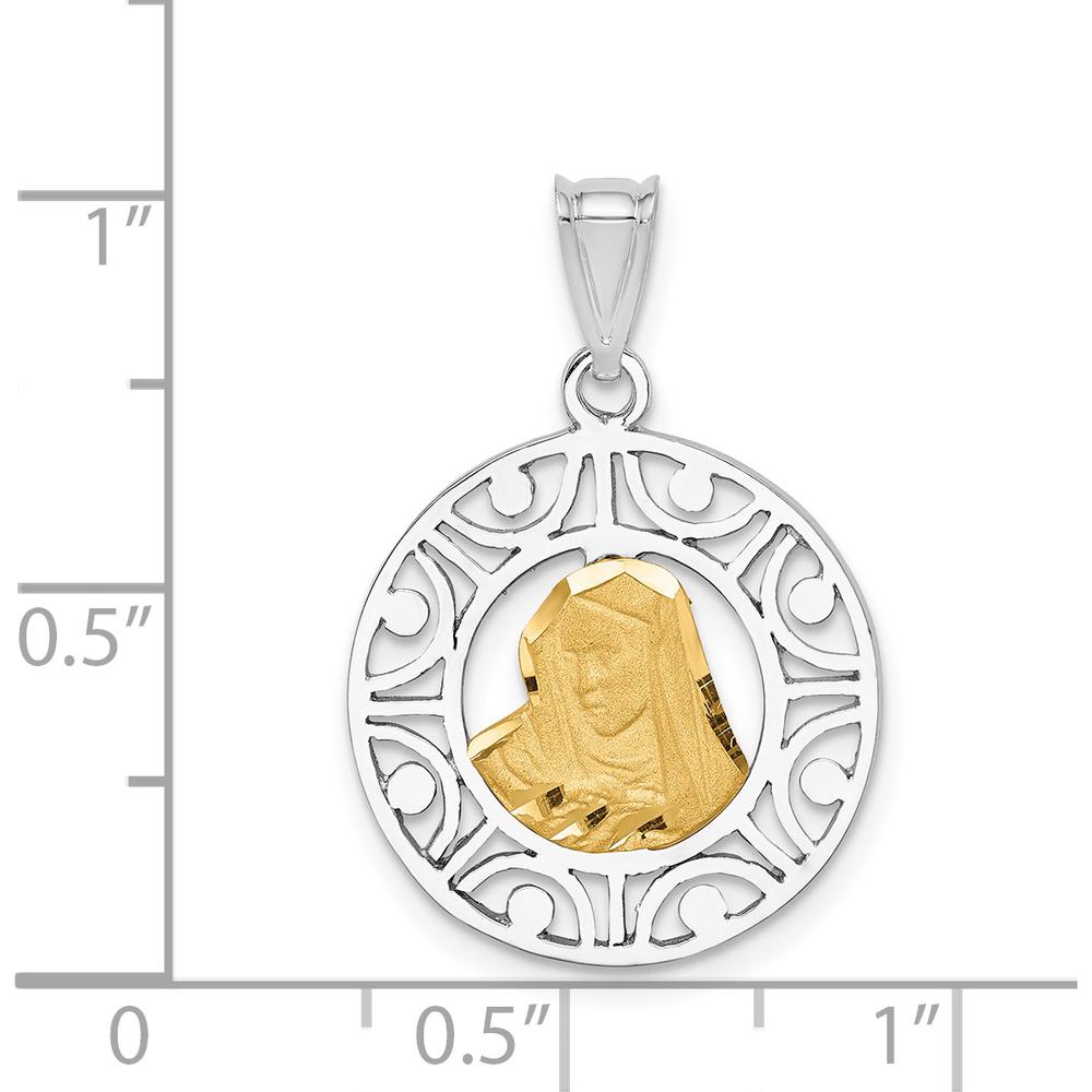 14K Two-Tone Gold Diamond-Cut Virgin Mary Pendant with Polished and Brushed Finish - 26mm Length by Oro Pregiato