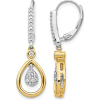 14K Two-Tone Gold Diamond Drop Earrings with Oval Cluster - 0.066 Carat Total Diamond Weight by Monteluci Fine Jewelry