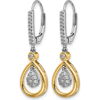14K Two-Tone Gold Diamond Drop Earrings with Oval Cluster - 0.066 Carat Total Diamond Weight by Monteluci Fine Jewelry