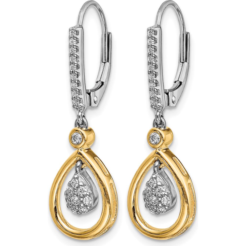 14K Two-Tone Gold Diamond Drop Earrings with Oval Cluster - 0.066 Carat Total Diamond Weight by Monteluci Fine Jewelry