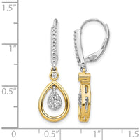 14K Two-Tone Gold Diamond Drop Earrings with Oval Cluster - 0.066 Carat Total Diamond Weight by Monteluci Fine Jewelry