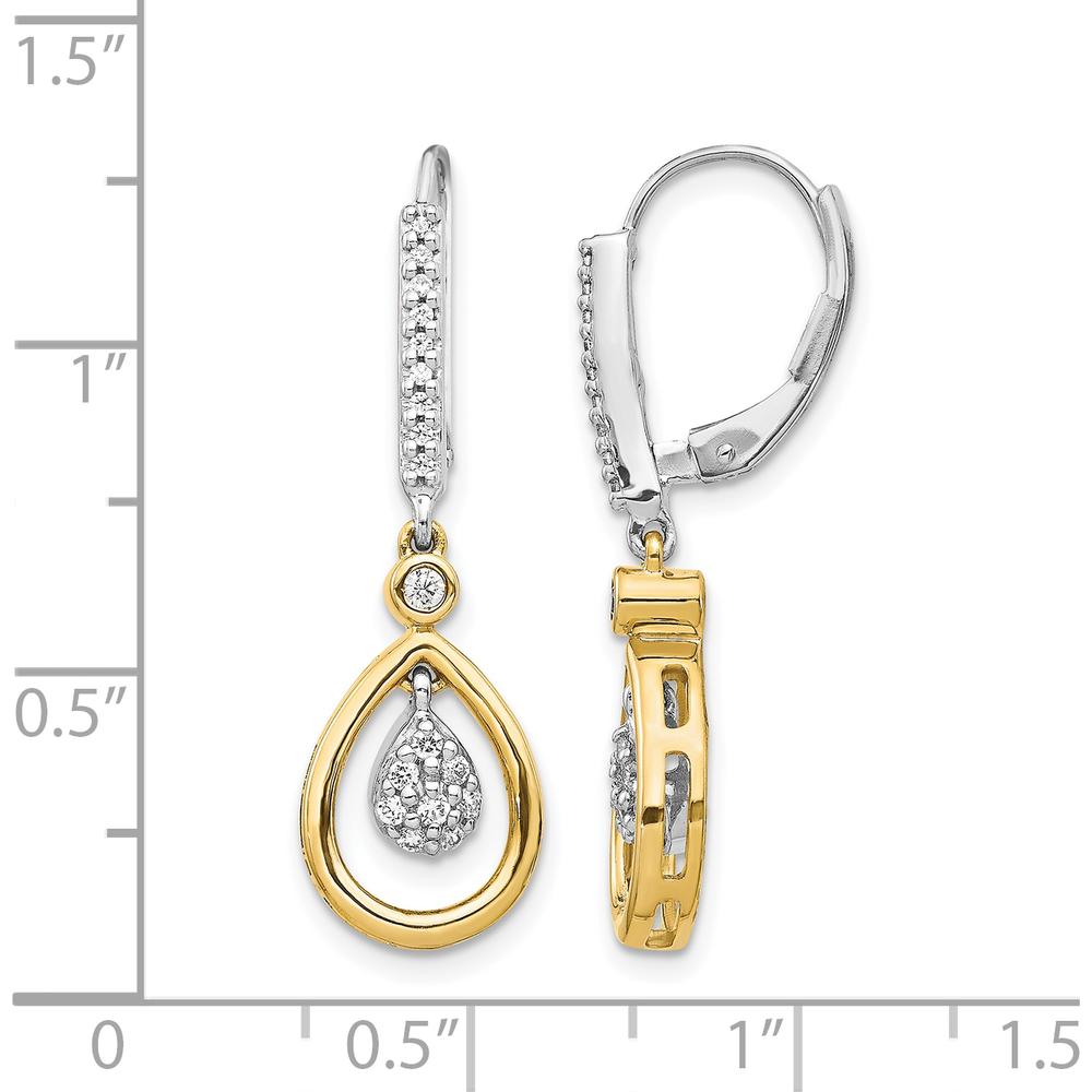 14K Two-Tone Gold Diamond Drop Earrings with Oval Cluster - 0.066 Carat Total Diamond Weight by Monteluci Fine Jewelry