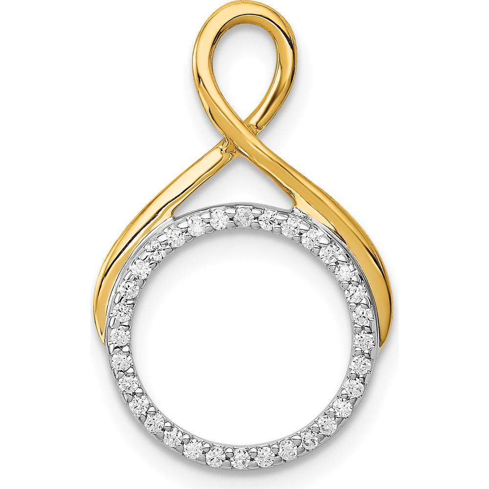 14K Two-Tone Gold Diamond Fancy Circle Pendant with Round Diamonds - 0.10 Carat Total Diamond Weight by Monteluci Fine Jewelry