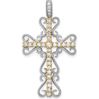 14K Two-Tone Gold Diamond Filigree Cross Pendant - 5/8 Carat Total Diamond Weight by Monteluci Fine Jewelry