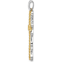 14K Two-Tone Gold Diamond Filigree Cross Pendant - 5/8 Carat Total Diamond Weight by Monteluci Fine Jewelry