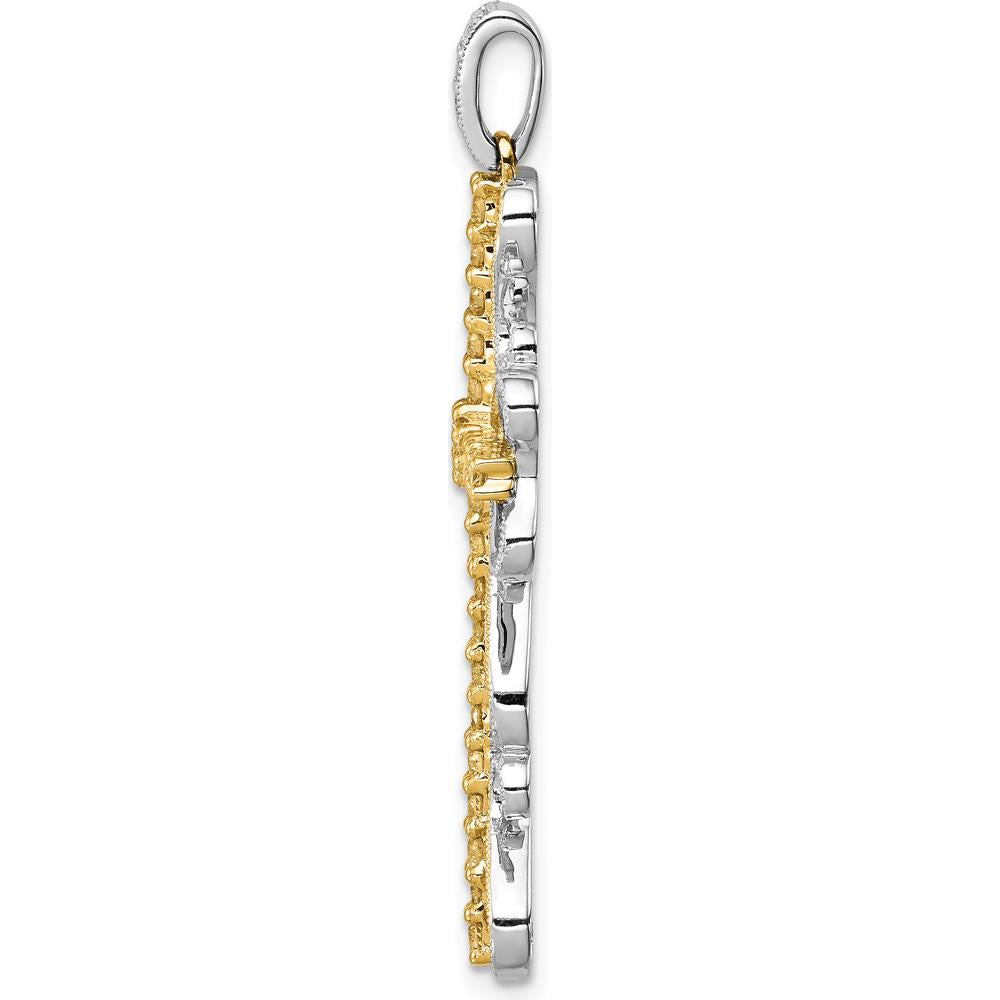 14K Two-Tone Gold Diamond Filigree Cross Pendant - 5/8 Carat Total Diamond Weight by Monteluci Fine Jewelry