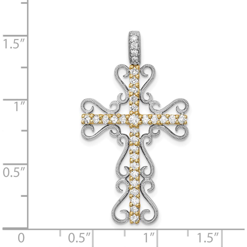 14K Two-Tone Gold Diamond Filigree Cross Pendant - 5/8 Carat Total Diamond Weight by Monteluci Fine Jewelry