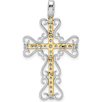 14K Two-Tone Gold Diamond Filigree Cross Pendant - 5/8 Carat Total Diamond Weight by Monteluci Fine Jewelry