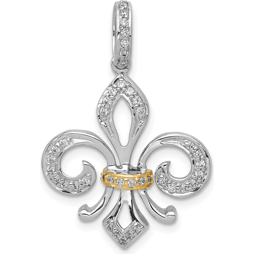 14K Two-Tone Gold Diamond Fleur De Lis Pendant - 1/5 Carat Total Diamond Weight by Monteluci Fine Jewelry