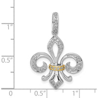 14K Two-Tone Gold Diamond Fleur De Lis Pendant - 1/5 Carat Total Diamond Weight by Monteluci Fine Jewelry